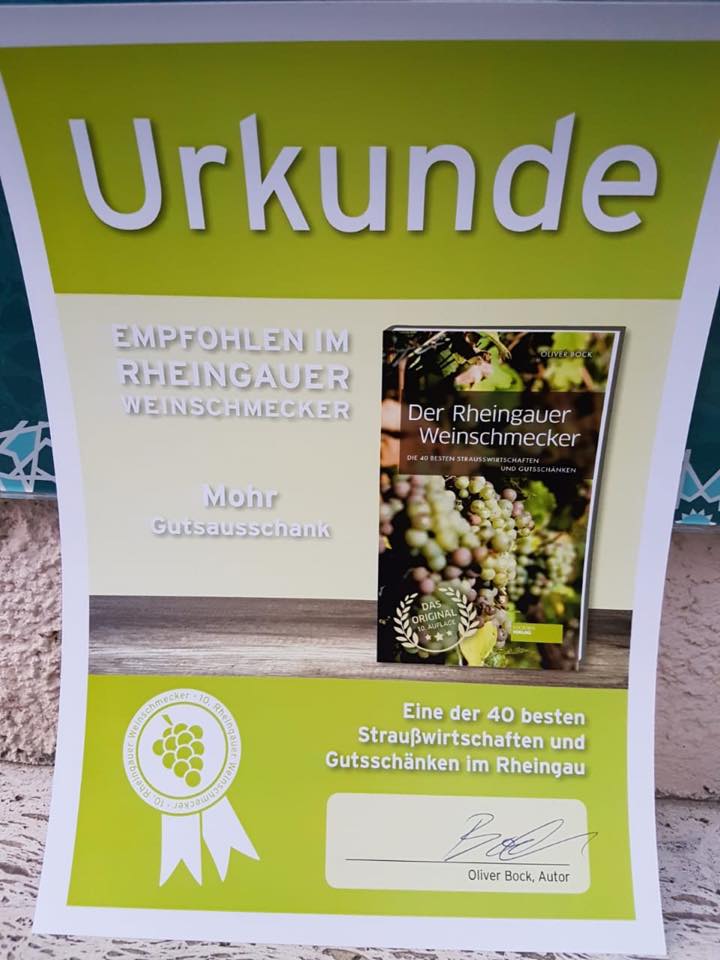 Urkunde - Empfohlen im Rheingaue Weinschmecker