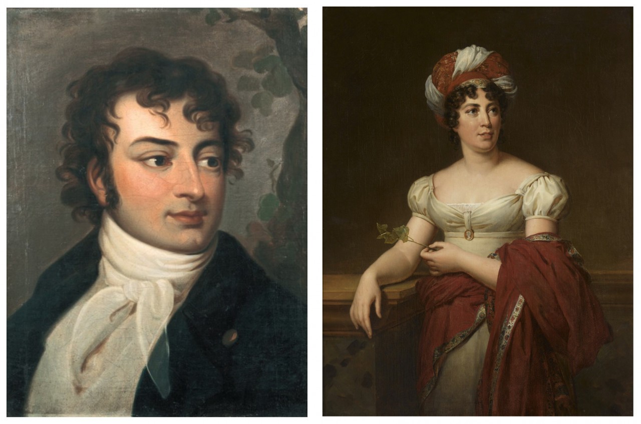 Links: August Wilhelm Schlegel, Öl auf Leinwand, Rechts: Marie-Éléonore Godefroid nach Francois Gérard