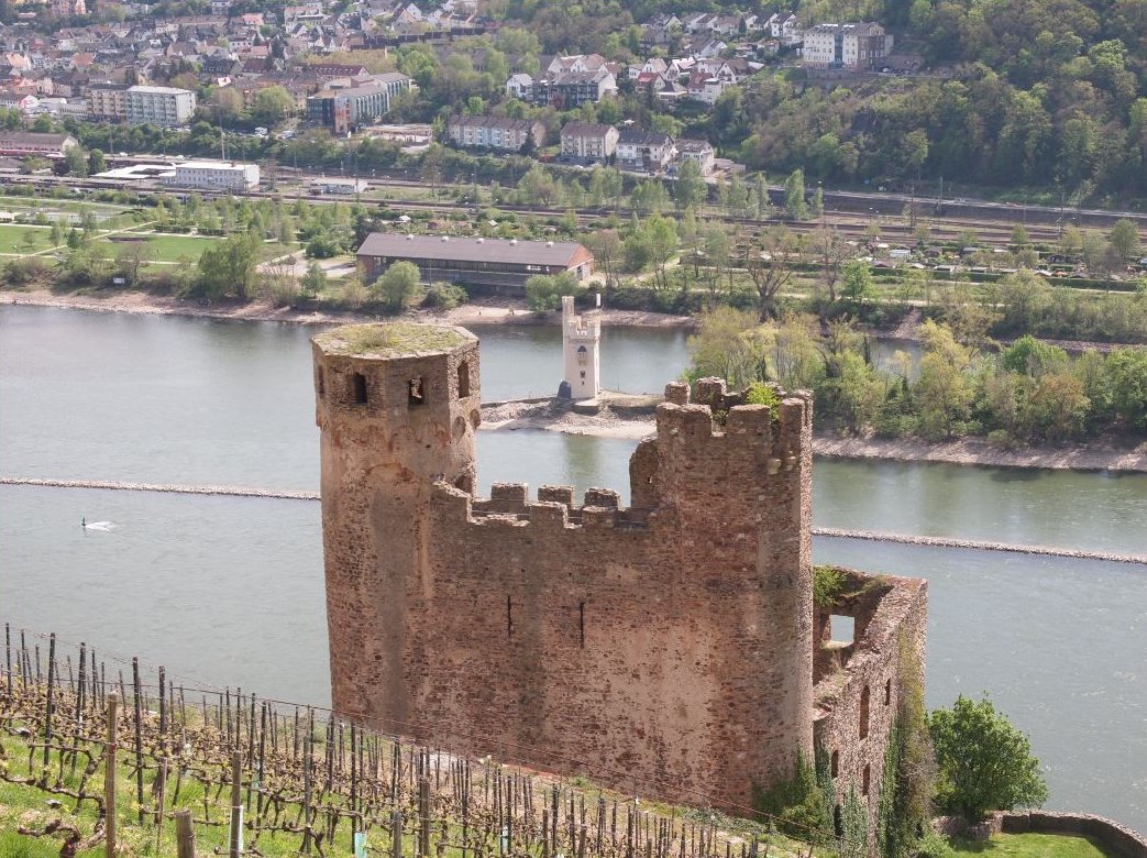 Blick auf die Burgruine Ehrenfels und den Mäuseturm