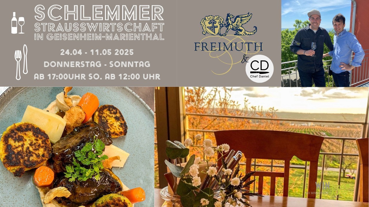 Weingut Freimuth mit herrlicher Terrasse umgeben von Weinbergen von Geisenheim mit kulinarischen Highlights